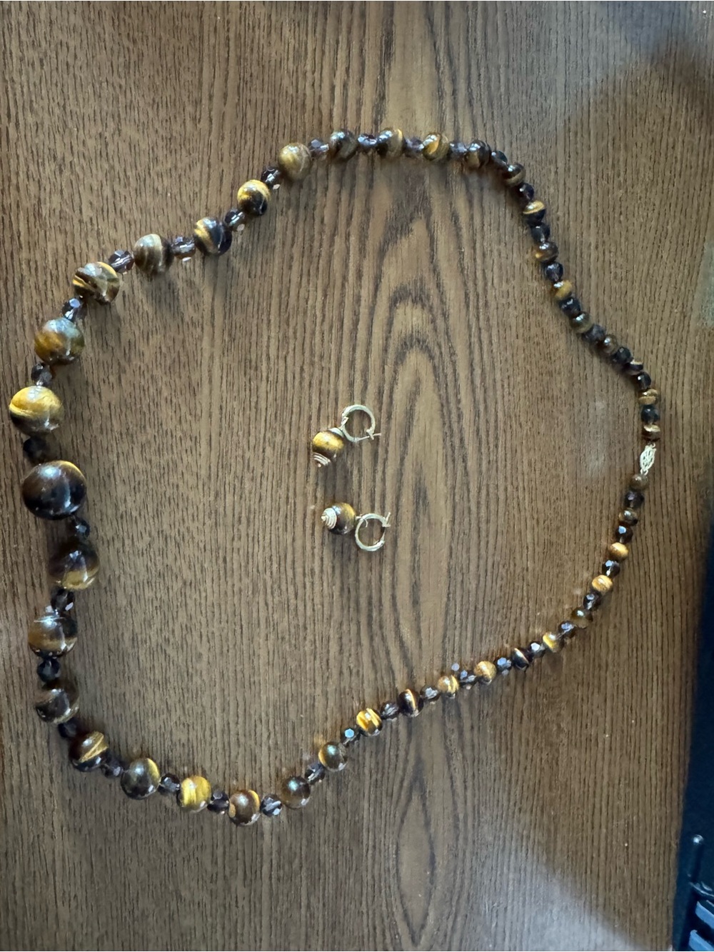 Tiger’s Eye Beaded Necklace and Hoop Earrings Set
